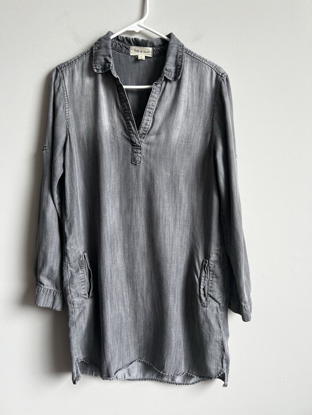 Anthropologie Cloth & Stone Shirt Dress Size Small Gray Long Sleeve Pockets